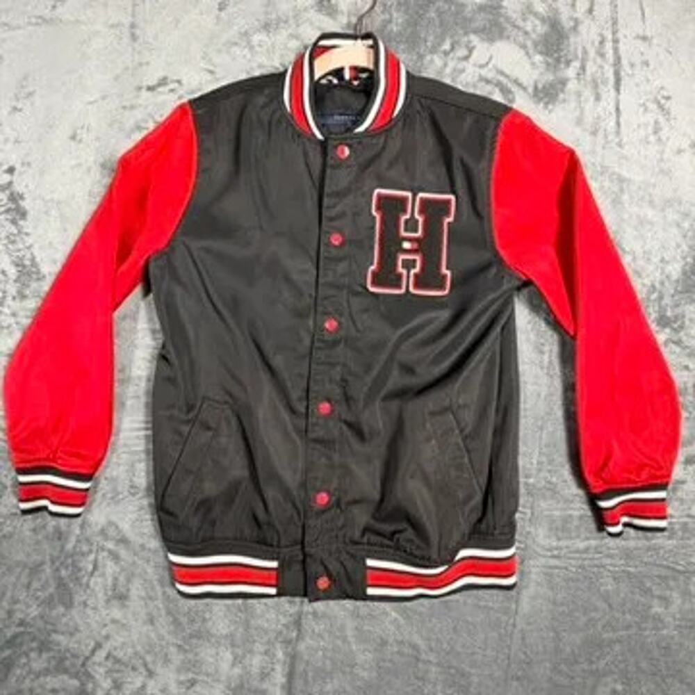 Tommy Hilfiger Red‎ Black Letterman Jacket Size 16 18 Varsity Style